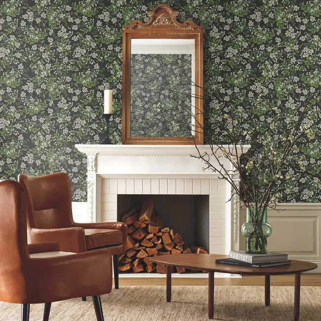 Rifle Paper Co. Cornflower - Black & Green Wallpaper | Buy Online Rifle Paper Co. Cornflower wallpaper, color Black & Green, SKU RP7384