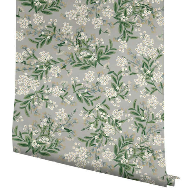 Rifle Paper Co. Cornflower - Grey & Green Wallpaper | Buy Online Rifle Paper Co. Cornflower wallpaper, color Grey & Green, SKU RP7383
