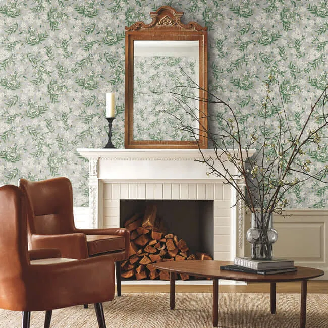 Rifle Paper Co. Cornflower - Grey & Green Wallpaper | Buy Online Rifle Paper Co. Cornflower wallpaper, color Grey & Green, SKU RP7383