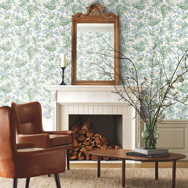 Rifle Paper Co. Cornflower - White & Green Wallpaper | Buy Online Rifle Paper Co. Cornflower wallpaper, color White & Green, SKU RP7382