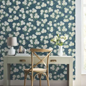 Rifle Paper Co. Hydrangea wallpaper, color Blue, SKU RP7395