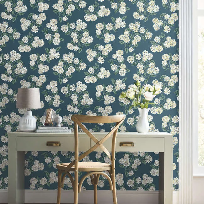 Rifle Paper Co. Hydrangea wallpaper, color Blue, SKU RP7395