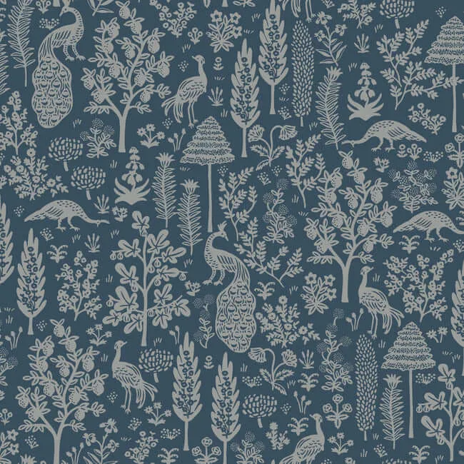 Rifle Paper Co. Menagerie Toile wallpaper, color Dark Blue, SKU RP7372