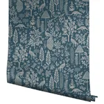 Rifle Paper Co. Menagerie Toile - Dark Blue Wallpaper | Buy Online Rifle Paper Co. Menagerie Toile wallpaper, color Dark Blue, SKU RP7372