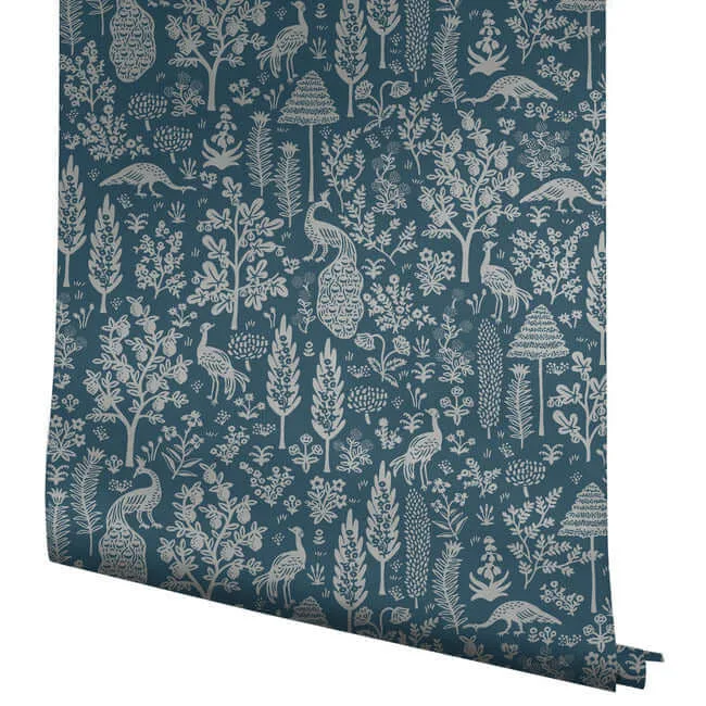 Rifle Paper Co. Menagerie Toile - Dark Blue Wallpaper | Buy Online Rifle Paper Co. Menagerie Toile wallpaper, color Dark Blue, SKU RP7372