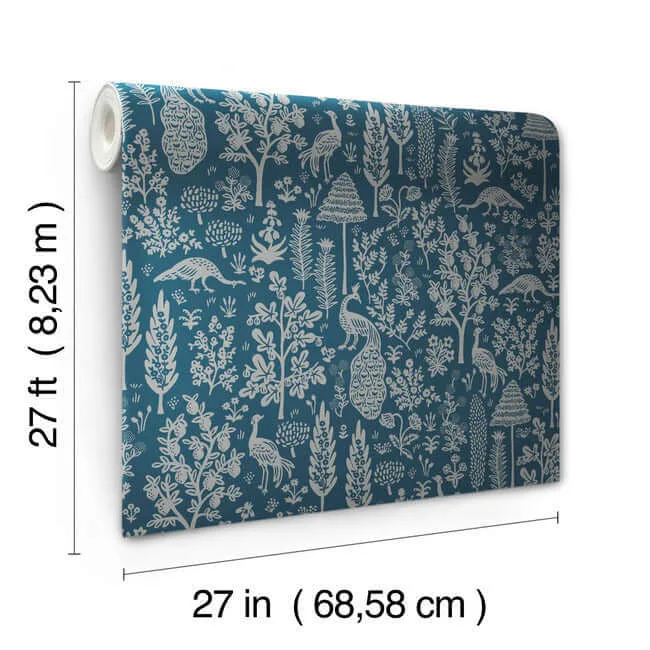 Rifle Paper Co. Menagerie Toile - Dark Blue Wallpaper | Buy Online Rifle Paper Co. Menagerie Toile wallpaper, color Dark Blue, SKU RP7372