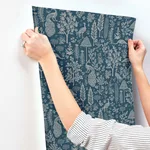 Rifle Paper Co. Menagerie Toile - Dark Blue Wallpaper | Buy Online Rifle Paper Co. Menagerie Toile wallpaper, color Dark Blue, SKU RP7372