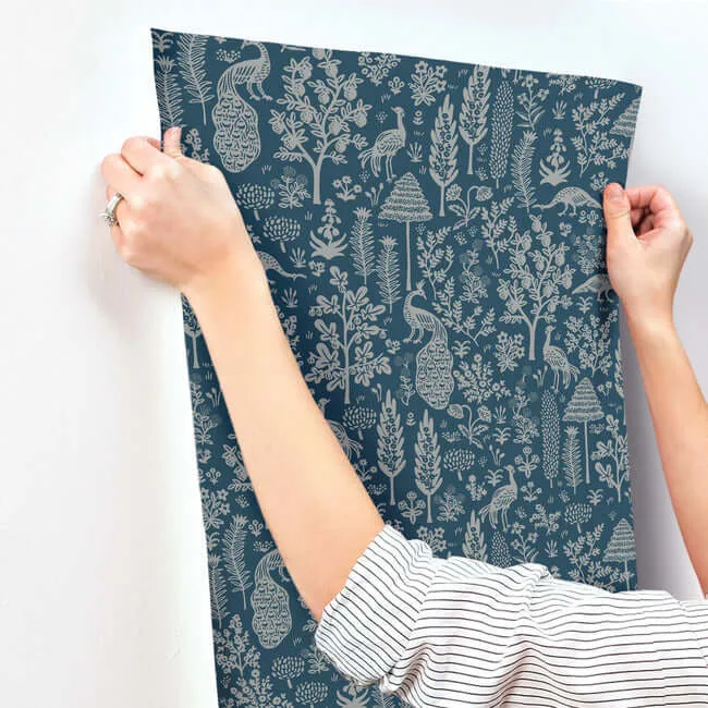 Rifle Paper Co. Menagerie Toile - Dark Blue Wallpaper | Buy Online Rifle Paper Co. Menagerie Toile wallpaper, color Dark Blue, SKU RP7372
