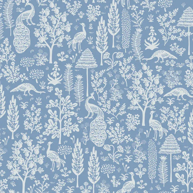 Rifle Paper Co. Menagerie Toile wallpaper, color Light Blue, SKU RP7370