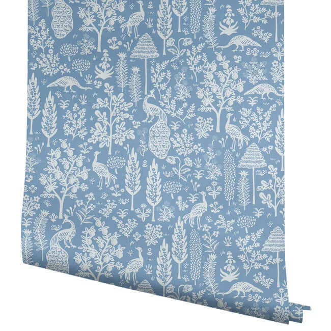 Rifle Paper Co. Menagerie Toile - Light Blue Wallpaper | Buy Online Rifle Paper Co. Menagerie Toile wallpaper, color Light Blue, SKU RP7370
