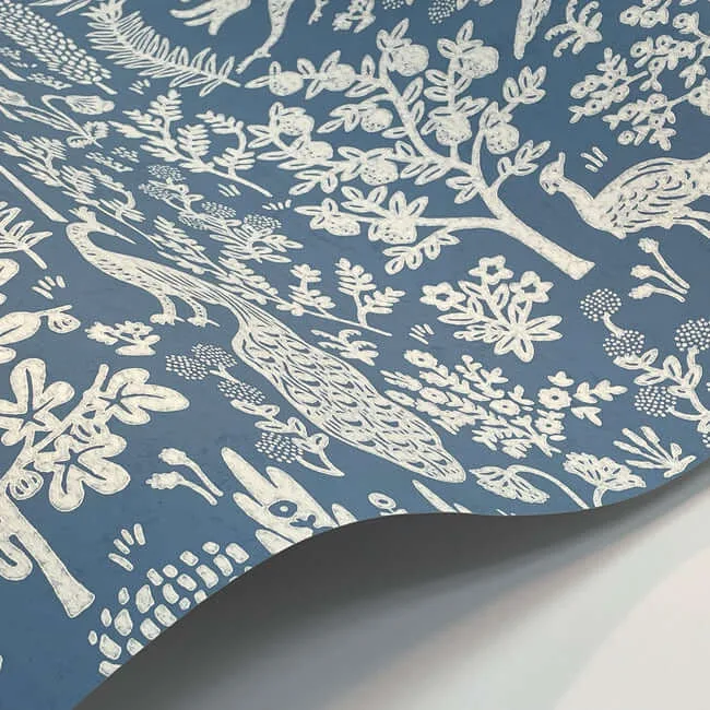 Rifle Paper Co. Menagerie Toile - Light Blue Wallpaper | Buy Online Rifle Paper Co. Menagerie Toile wallpaper, color Light Blue, SKU RP7370