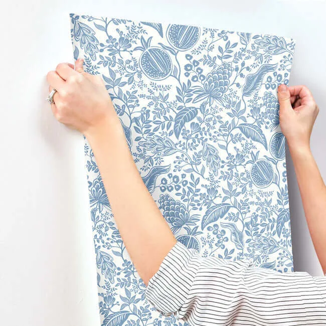 Rifle Paper Co. Pomegranate - White & Blue Wallpaper | Buy Online Rifle Paper Co. Pomegranate wallpaper, color White & Blue, SKU RP7390