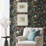 Rifle Paper Co. Strawberry Fields - Black & Green Wallpaper | Buy Online Rifle Paper Co. Strawberry Fields wallpaper, color Black & Green, SKU RP7355