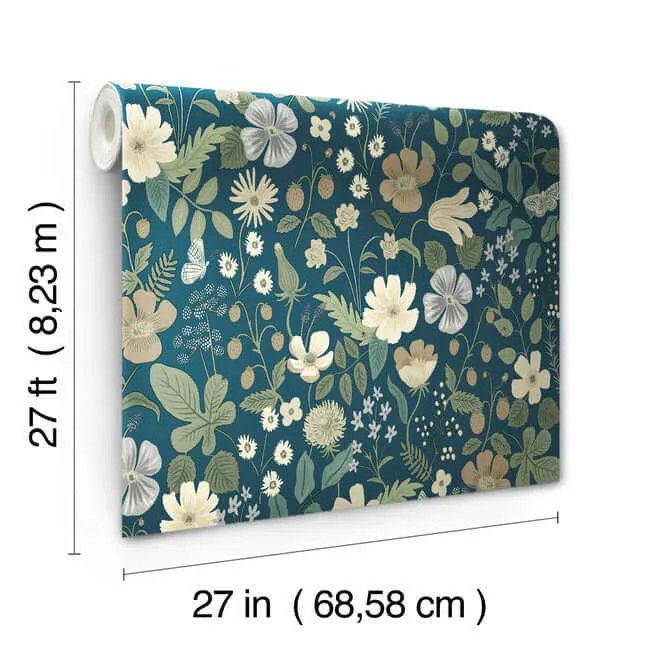 Rifle Paper Co. Strawberry Fields wallpaper, color Blue & Green, SKU RP7359
