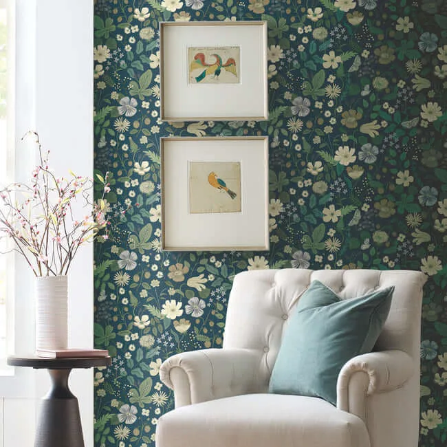 Rifle Paper Co. Strawberry Fields wallpaper, color Blue & Green, SKU RP7359