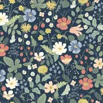Rifle Paper Co. Strawberry Fields - Blue & Pink Wallpaper | Buy Online Rifle Paper Co. Strawberry Fields wallpaper, color Blue & Pink, SKU RP7358