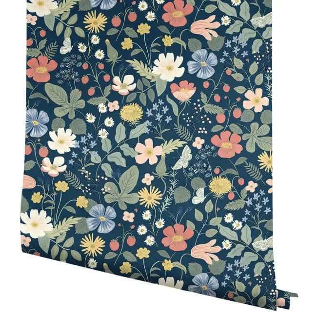 Rifle Paper Co. Strawberry Fields wallpaper, color Blue & Pink, SKU RP7358