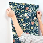 Rifle Paper Co. Strawberry Fields - Blue & Pink Wallpaper | Buy Online Rifle Paper Co. Strawberry Fields wallpaper, color Blue & Pink, SKU RP7358