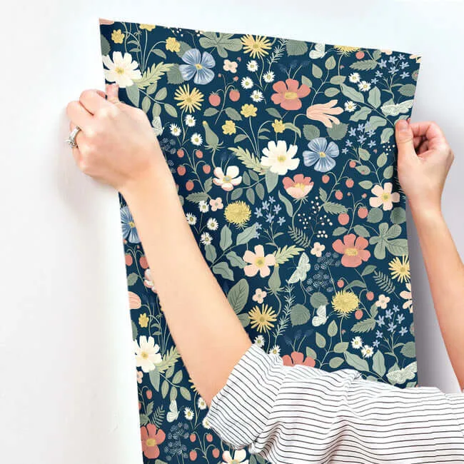 Rifle Paper Co. Strawberry Fields - Blue & Pink Wallpaper | Buy Online Rifle Paper Co. Strawberry Fields wallpaper, color Blue & Pink, SKU RP7358