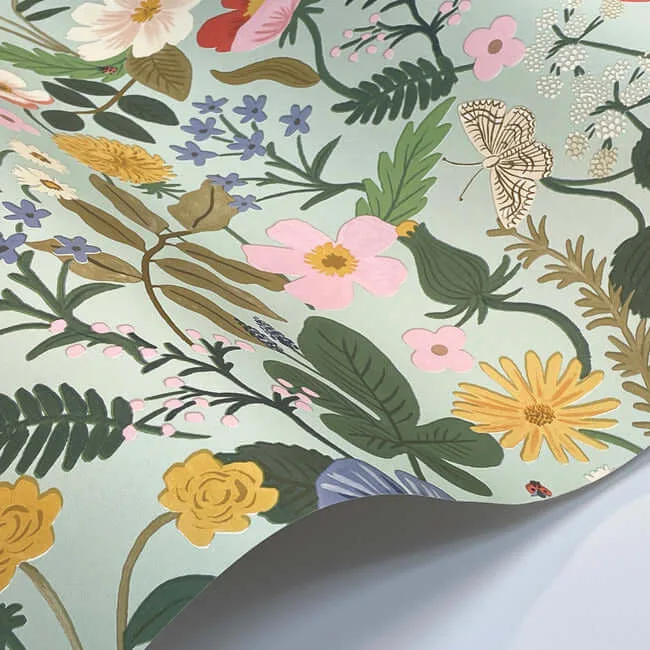 Rifle Paper Co. Strawberry Fields - Green & Pink Wallpaper | Buy Online Rifle Paper Co. Strawberry Fields wallpaper, color Green & Pink, SKU RP7356