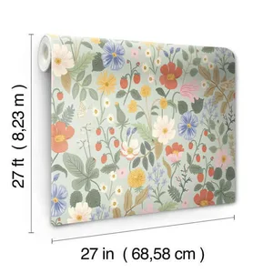 Rifle Paper Co. Strawberry Fields wallpaper, color Green & Pink, SKU RP7356