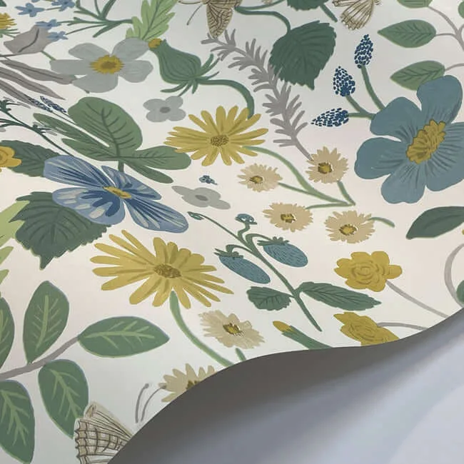 Rifle Paper Co. Strawberry Fields - White & Green Wallpaper | Buy Online Rifle Paper Co. Strawberry Fields wallpaper, color White & Green, SKU RP7357