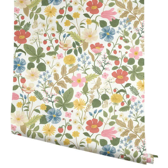 Rifle Paper Co. Strawberry Fields - White & Red Wallpaper | Buy Online Rifle Paper Co. Strawberry Fields wallpaper, color White & Red, SKU RP7354