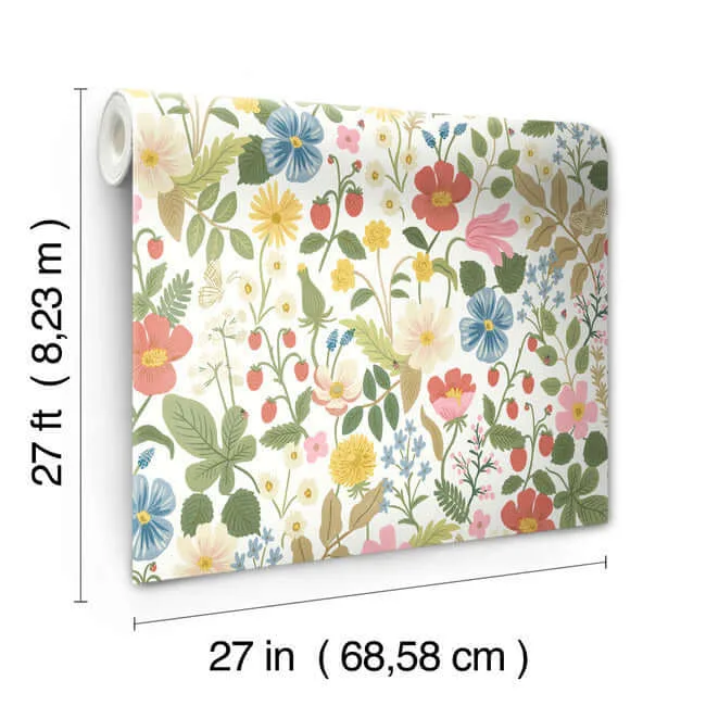 Rifle Paper Co. Strawberry Fields - White & Red Wallpaper | Buy Online Rifle Paper Co. Strawberry Fields wallpaper, color White & Red, SKU RP7354