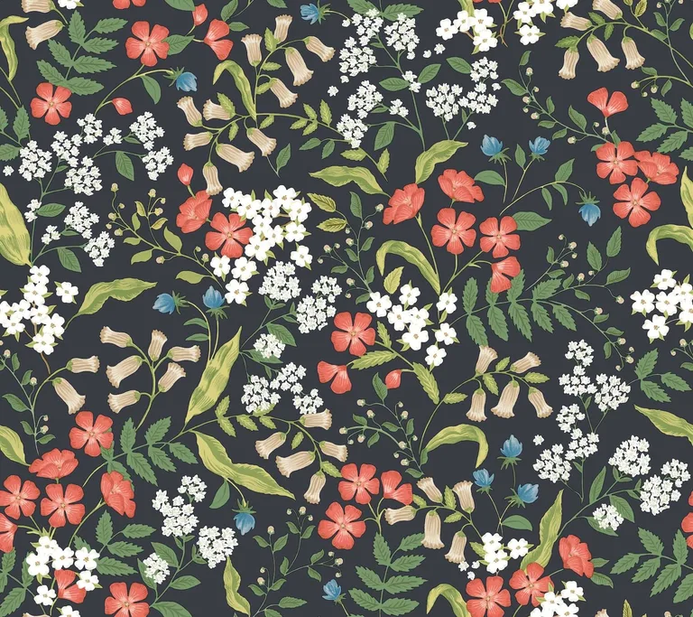 Rifle Paper Co. Sweetbrier wallpaper, color Black, SKU PSW1549RL