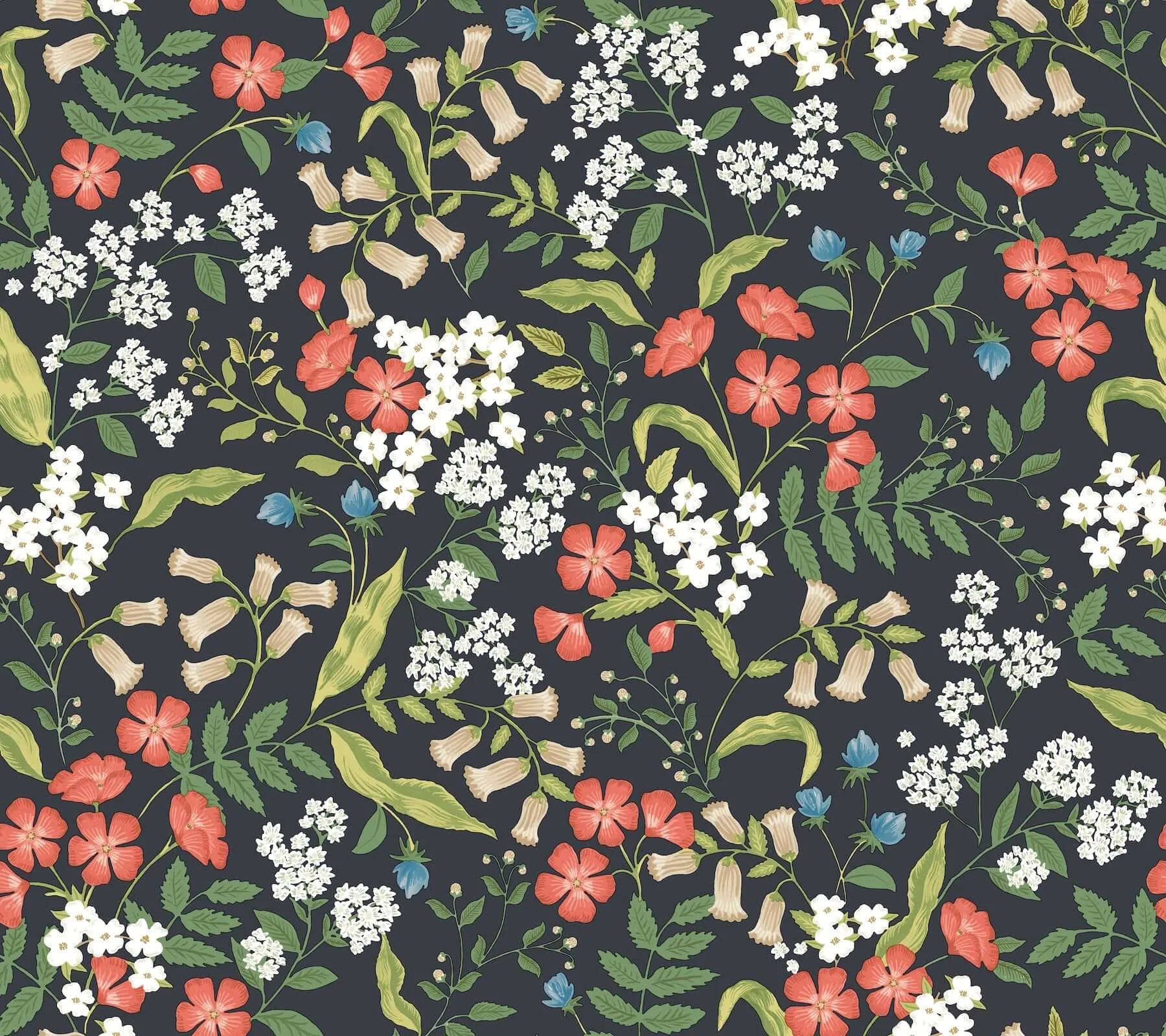 Rifle Paper Co. Sweetbrier wallpaper, color Black, SKU PSW1549RL