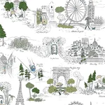 Rifle Paper Co. Travel Sketches - Blue Wallpaper | Buy Online Rifle Paper Co. Travel Sketches wallpaper, color Blue, SKU PSW1682RL