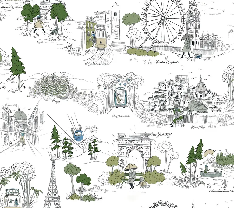 Rifle Paper Co. Travel Sketches wallpaper, color Blue, SKU PSW1682RL