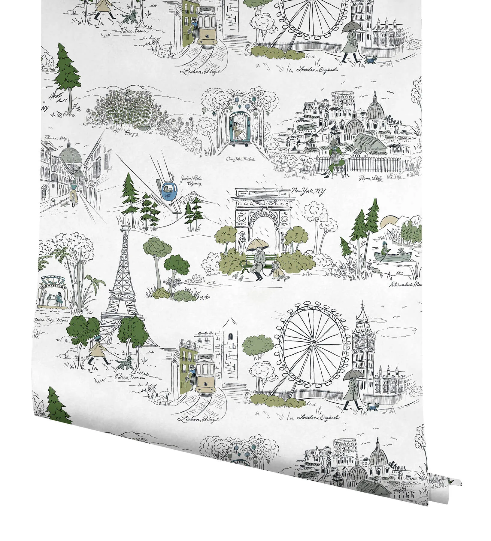 Rifle Paper Co. Travel Sketches - Blue Wallpaper | Buy Online Rifle Paper Co. Travel Sketches wallpaper, color Blue, SKU PSW1682RL