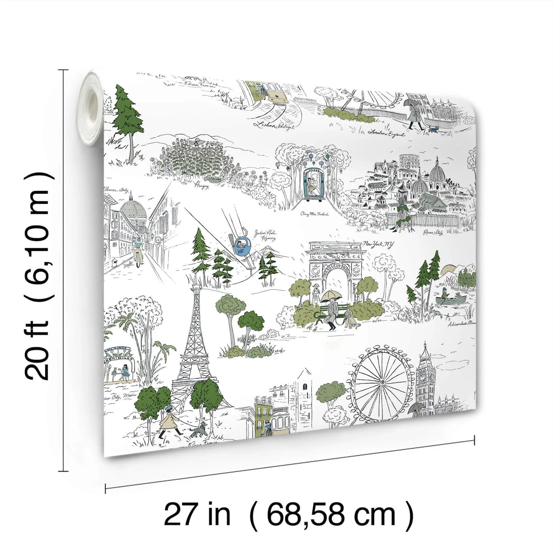 Rifle Paper Co. Travel Sketches - Blue Wallpaper | Buy Online Rifle Paper Co. Travel Sketches wallpaper, color Blue, SKU PSW1682RL