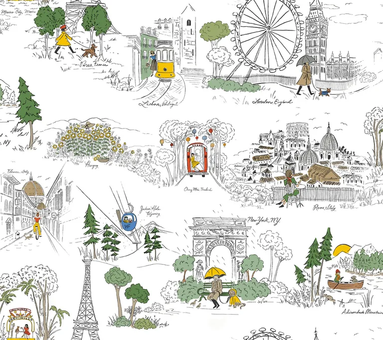 Rifle Paper Co. Travel Sketches wallpaper, color Yellow, SKU PSW1683RL