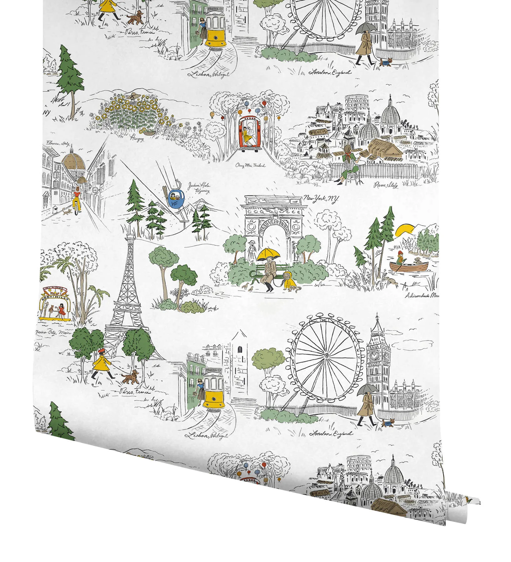 Rifle Paper Co. Travel Sketches - Yellow Wallpaper | Buy Online Rifle Paper Co. Travel Sketches wallpaper, color Yellow, SKU PSW1683RL