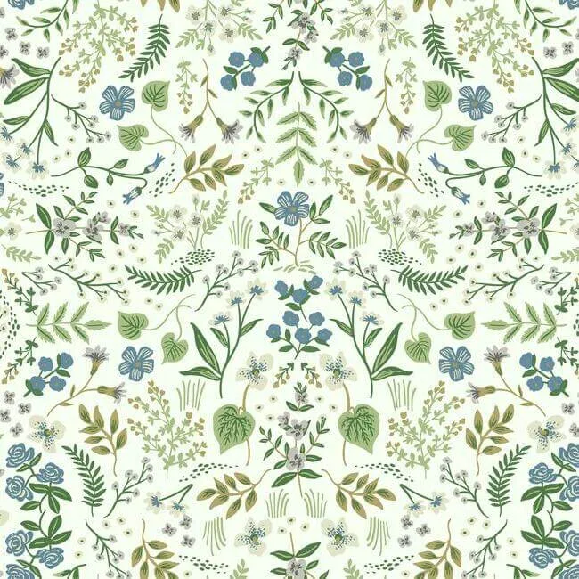 Rifle Paper Co. Wildwood wallpaper, color Blue & Green, SKU RI5155