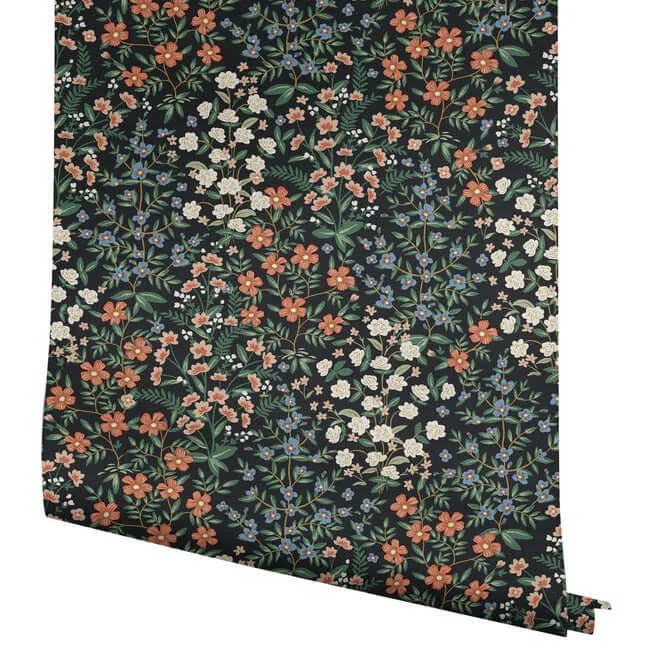 Rifle Paper Co. Wildwood Garden - Black & Red Wallpaper | Buy Online Rifle Paper Co. Wildwood Garden wallpaper, color Black & Red, SKU RP7378