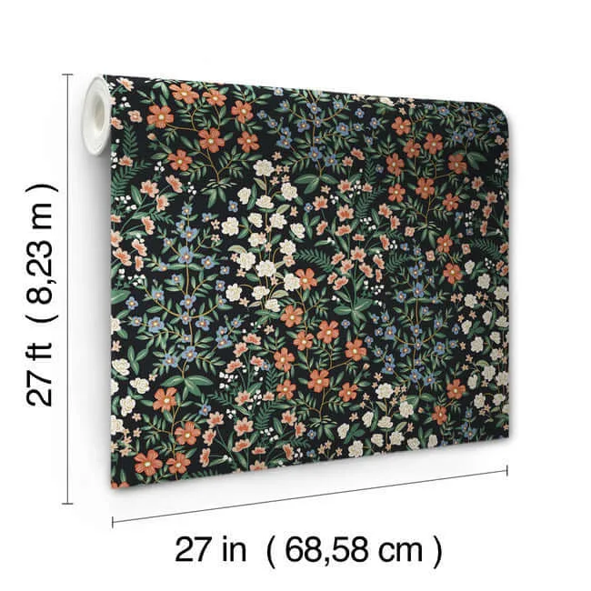 Rifle Paper Co. Wildwood Garden - Black & Red Wallpaper | Buy Online Rifle Paper Co. Wildwood Garden wallpaper, color Black & Red, SKU RP7378