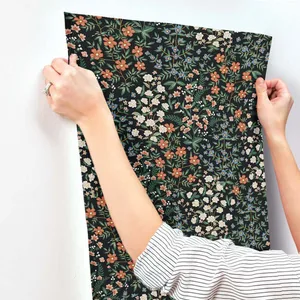 Rifle Paper Co. Wildwood Garden wallpaper, color Black & Red, SKU RP7378
