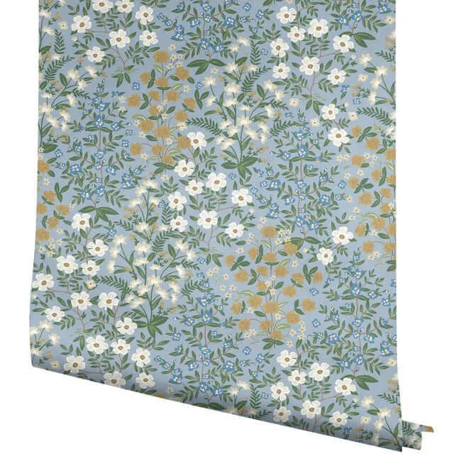 Rifle Paper Co. Wildwood Garden wallpaper, color Blue & White, SKU RP7379