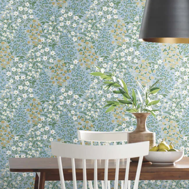 Rifle Paper Co. Wildwood Garden - Blue & White Wallpaper | Buy Online Rifle Paper Co. Wildwood Garden wallpaper, color Blue & White, SKU RP7379
