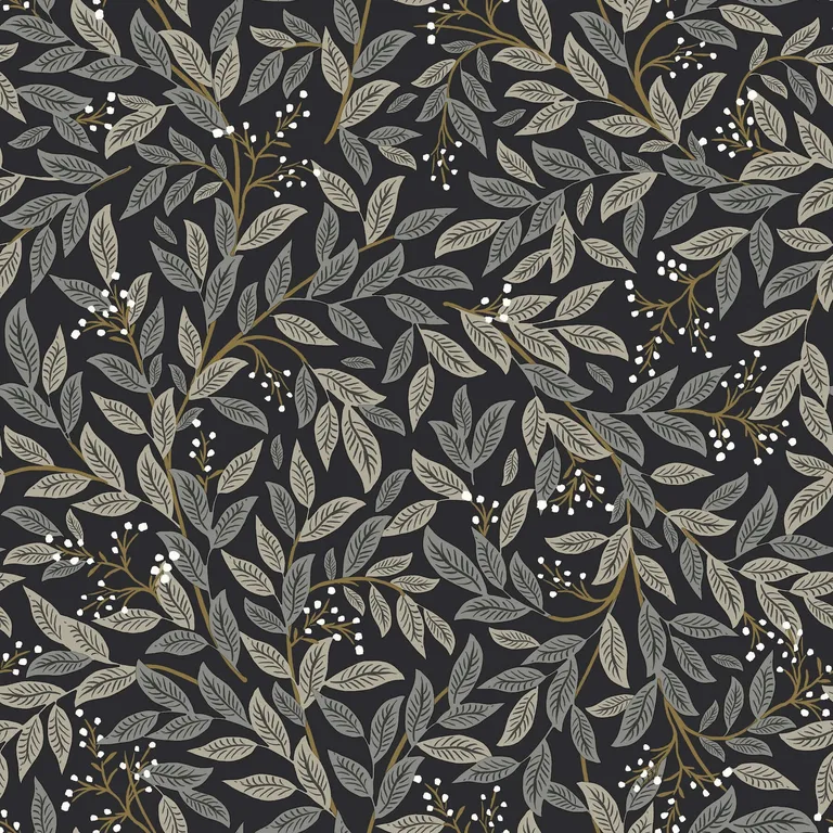Rifle Paper Co. Willowberry wallpaper, color Black, SKU RF7462
