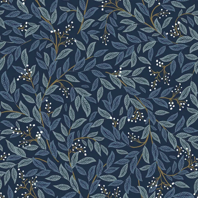 Rifle Paper Co. Willowberry wallpaper, color Navy, SKU PSW1470RL