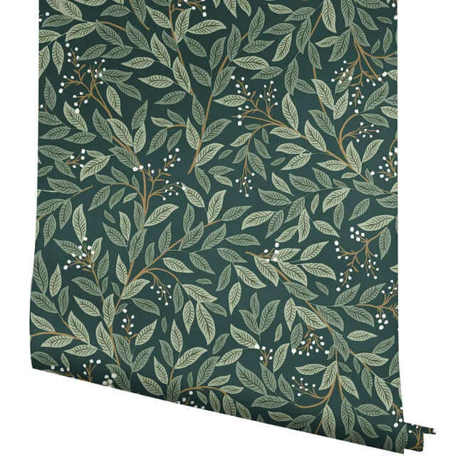 Rifle Paper Co. Willowberry - Emerald Wallpaper | Buy Online Rifle Paper Co. Willowberry wallpaper, color Emerald, SKU PSW1471RL