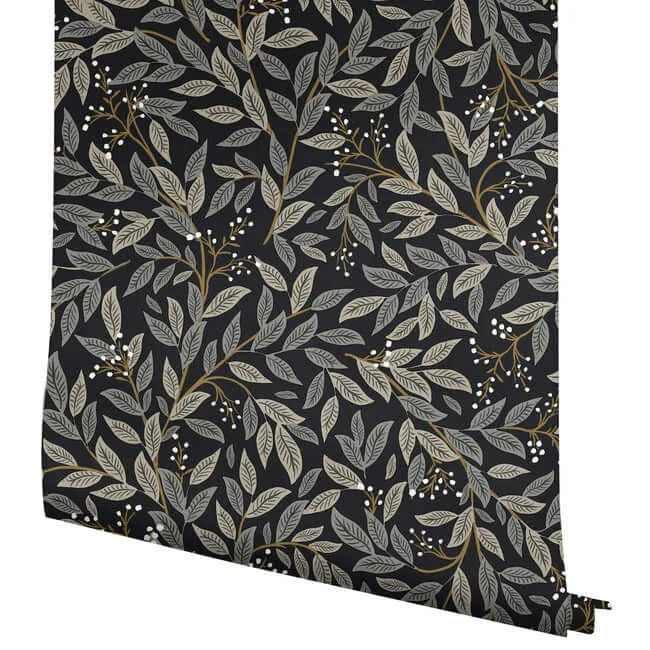 Rifle Paper Co. Willowberry wallpaper, color Black, SKU PSW1472RL