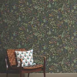 Rifle Paper Co. Woodland - Black Wallpaper | Buy Online Rifle Paper Co. Woodland wallpaper, color Black, SKU PSW1546RL
