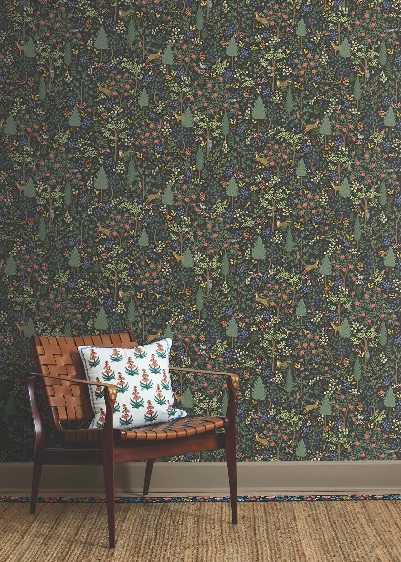 Rifle Paper Co. Woodland wallpaper, color Black, SKU PSW1546RL