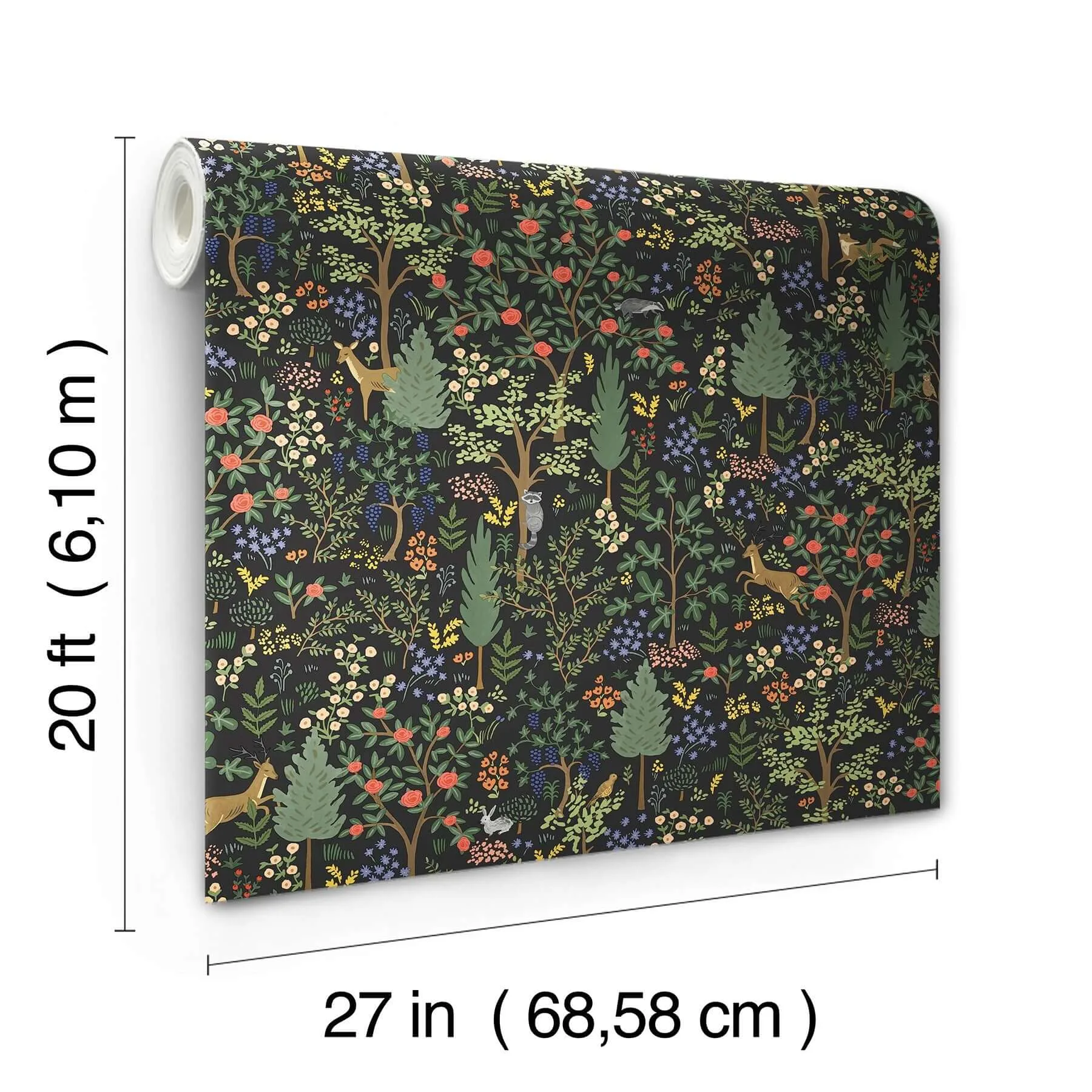 Rifle Paper Co. Woodland - Black Wallpaper | Buy Online Rifle Paper Co. Woodland wallpaper, color Black, SKU PSW1546RL