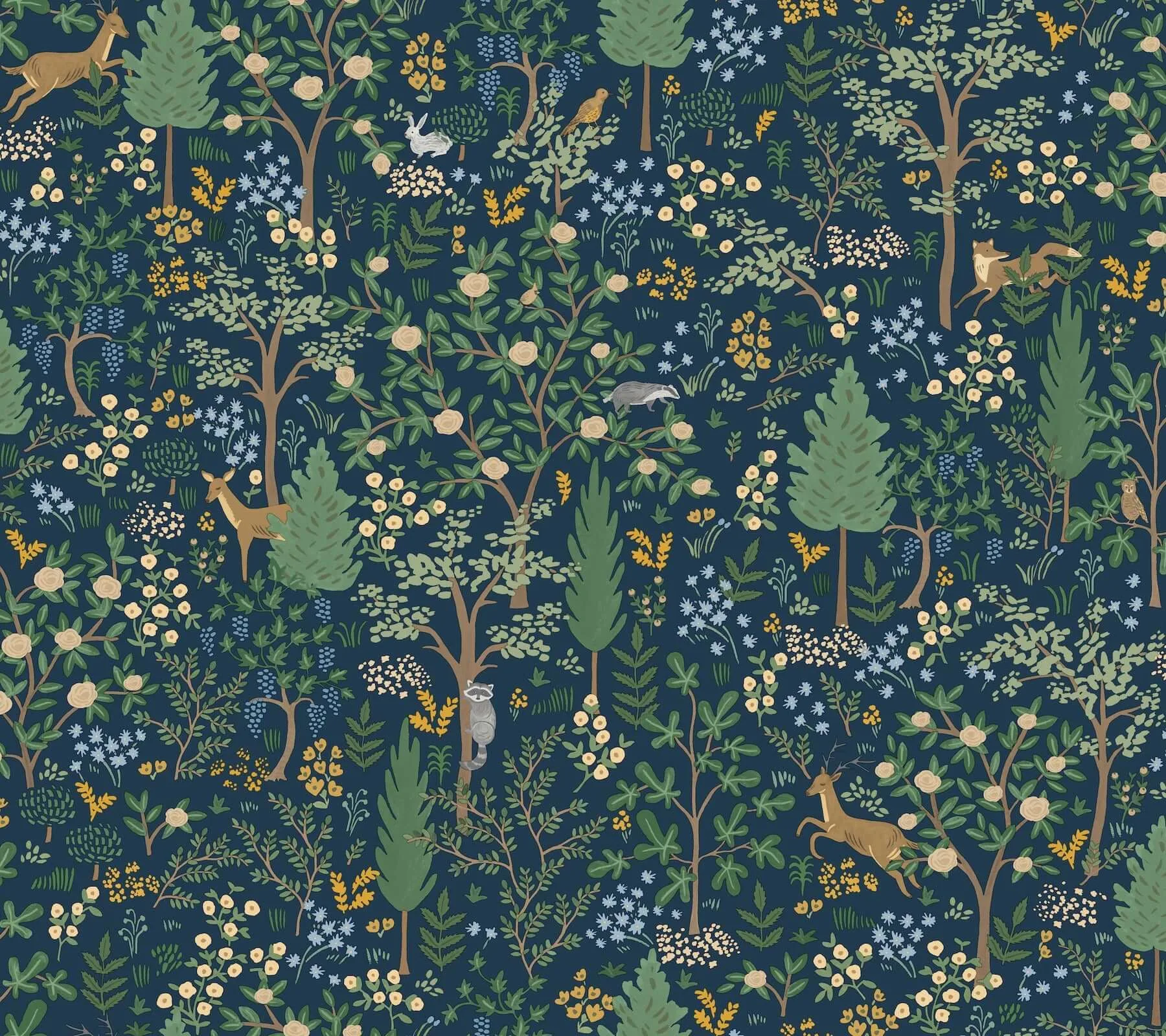 Rifle Paper Co. Woodland wallpaper, color Navy, SKU PSW1547RL
